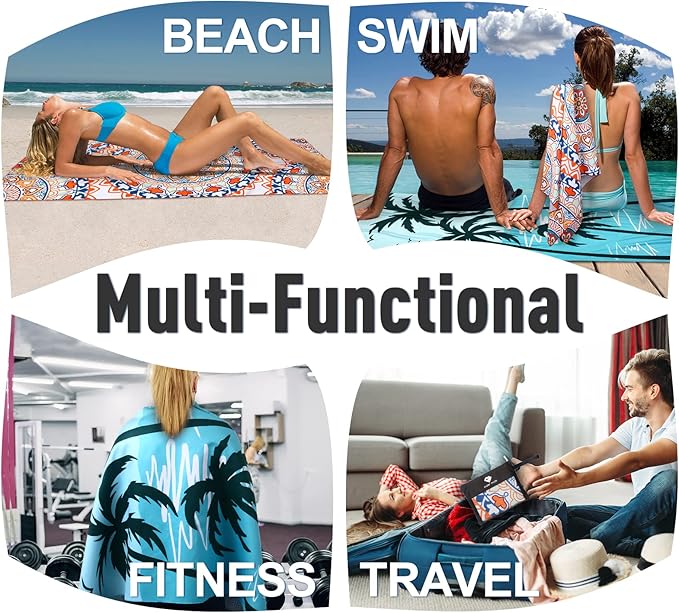 2 Pack Oversized Microfiber Beach Towel, 75'x 35', Sand-Free, Quick Drying, Super Absorbent