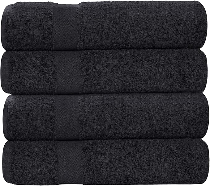 Superior 4-Piece Cotton Bath Towel Set, Towels for Adults, Kids, Fast Drying Body Towels, Shower, Bath, Pool, Guest/Master Bathroom Essentials, Dorm, Home, Apartment, Franklin Collection, Black