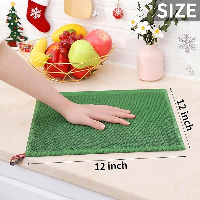 Homaxy 100% Cotton Waffle Weave Kitchen Dish Cloths, Ultra Soft Absorbent Quick Drying Dish Towels, 12 x 12 Inches, 6-Pack, Grass Green