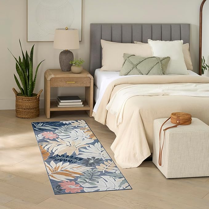 Nourison Home Suncoast Denim Multi 2' x 6' Area Rug - Easy Clean, Non Shedding, Bed Room, Living Room, Dining Room, Kitchen (6' Runner)