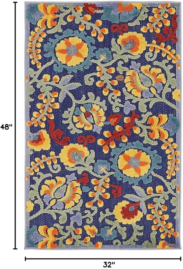 Nourison Home Aloha Navy Multicolor 2'8" x 4' Area Rug - Easy Clean, Non Shedding, Bed Room, Living Room, Dining Room, Kitchen (3' x 4')