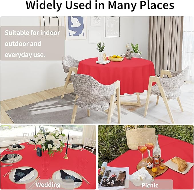 Easy-Going Faux Linen Waterproof Spill-Proof Tablecloth Stain Resistant Round Table Cloth Wrinkle Free Decorative Fabric for Kitchen, Dining, Party, Weddings, Restaurants (70 in-Round, Red)