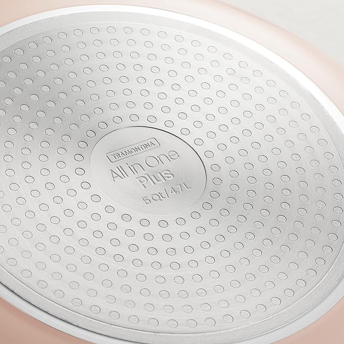 Tramontina All-in-One Plus Pan Set, 5-Quart Ceramic Non Stick Cooking Pan with Lid, Steamer Insert, Bamboo Utensil and Trivet, Pink