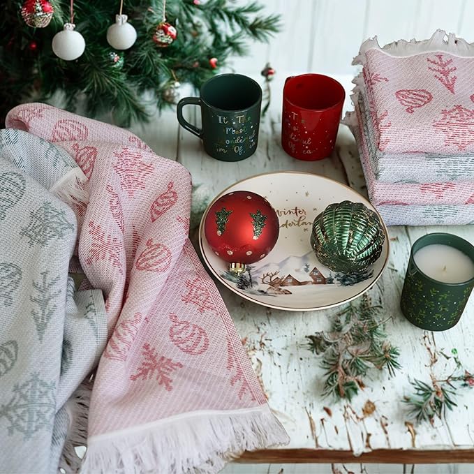 sea me at home Christmas Hand Towels Set of 2, Festive Holiday Bathroom & Kitchen Towels (Santa's Pick)