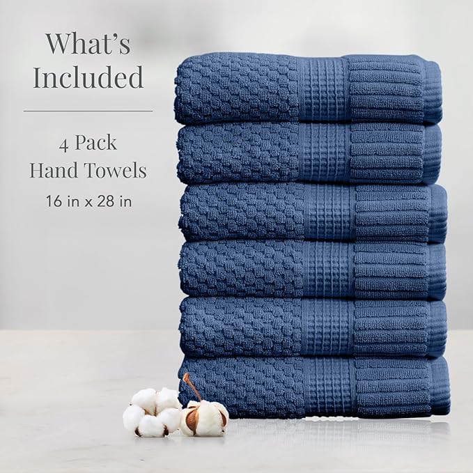 NY Loft 100% Cotton Hand Towels| 6 Pack Hand Towel Set | Absorbent & Quick-Dry Hand Towels 16" x 28" |Textured and Durable Cotton | Trinity Collection (6 Pack Hand Towel, Navy Blue)