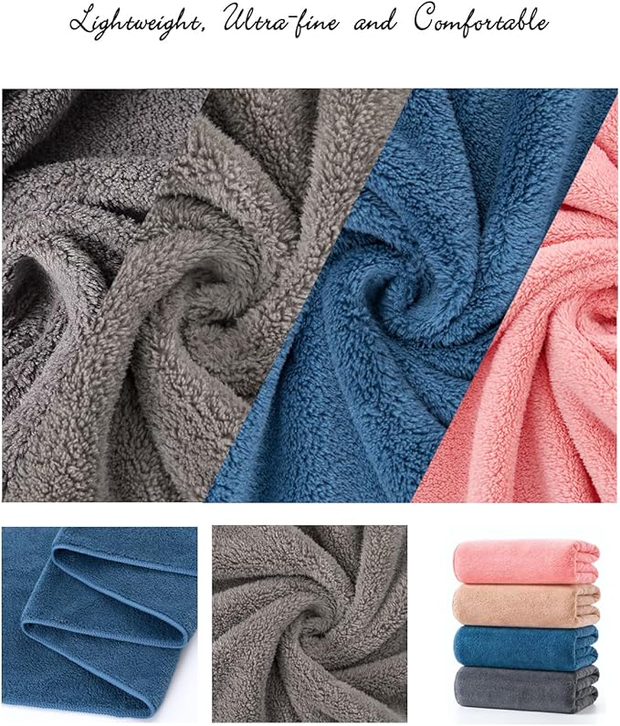 4 Pack Microfiber Bath Towel Set,Ultra Absorbent Quick Dry 29" L x 13" W, Lightweight & Durable for Gym/Spa/Travel/Home, Supple Skin-Friendly Fabric in Multicolor(Ideal Gift)