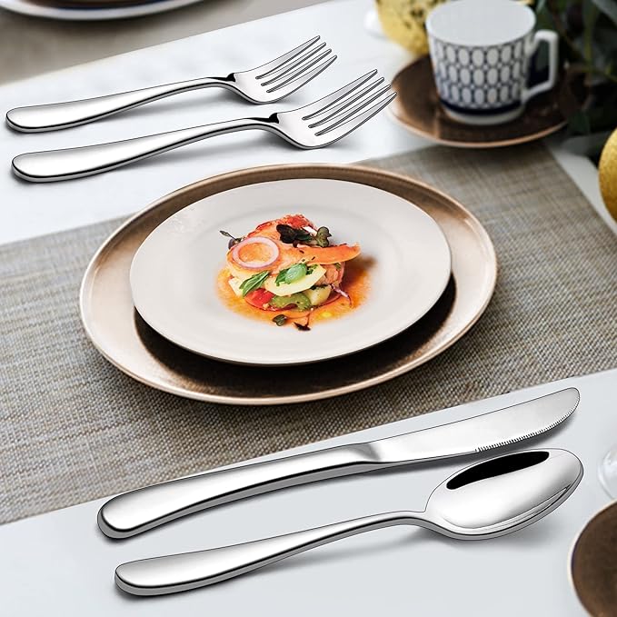 66-Piece Heavy Duty Silverware Set for 12, LIANYU Thick Flatware Set with Serving Utensils, Stainless Steel Cutlery Tableware Include Fork Knife Spoon, Mirror Finished, Dishwasher Safe