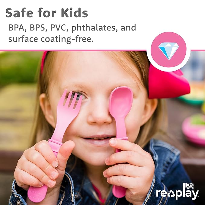 Re-Play Toddler Forks and Spoons Set - 4x4 Utensils Set for Kids - Dishwasher and Microwave Safe - Made in USA - Set of 8-5.8" x 1.2" x 0.2" - Princess