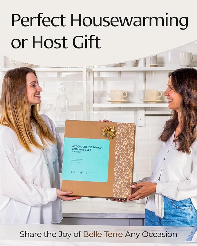 Cheese Board Set - Wood Charcuterie Boards for Serving Cheese, Crackers, Meat, Olives - Serving Board for Gift, Entertaining, & Parties - Wooden Cheese Platter w/Tray, Knives, & Forks