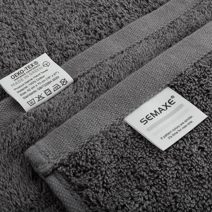 SEMAXE Bathroom Towel Set, 8-Piece Gray Cotton Towels with Loops – 2 Bath, 2 Hand, 4 Washcloths, Soft, Absorbent & Durable