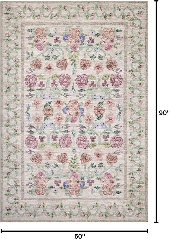 Loloi Rifle Paper Co. Rosa Collection RSA-01 Ivory 5'-0" x 7'-6" Area Rug