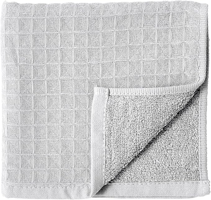 UCHINO Waffle Twist Cotton Weave Washcloth Towel for Bathroom Lightweight Absorbent Quick Dry Honeycomb Texture Solid Terry Loop Reverse 13" x 13", 1 Wash Cloth, Grey