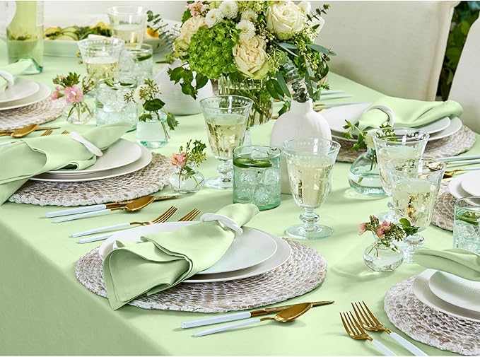 Solino Home Linen Tablecloth for Rectangle Tables 60 x 90 Inch - 100% Pure Linen Pastel Green Table Cloth - Fete, Machine Washable Cloth Tablecloth