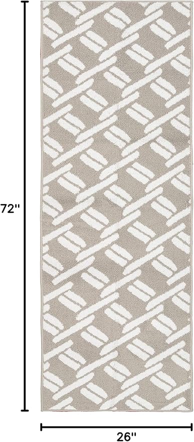 Nautica – Runner Rug | Indoor Runners for Hallways and Entry Rugs| Non-Slip and Non-Skid Entry and Kitchen Door Mat| Machine Washable Entryway Carpet Rugs | 26” x 72” | Chain Light Grey