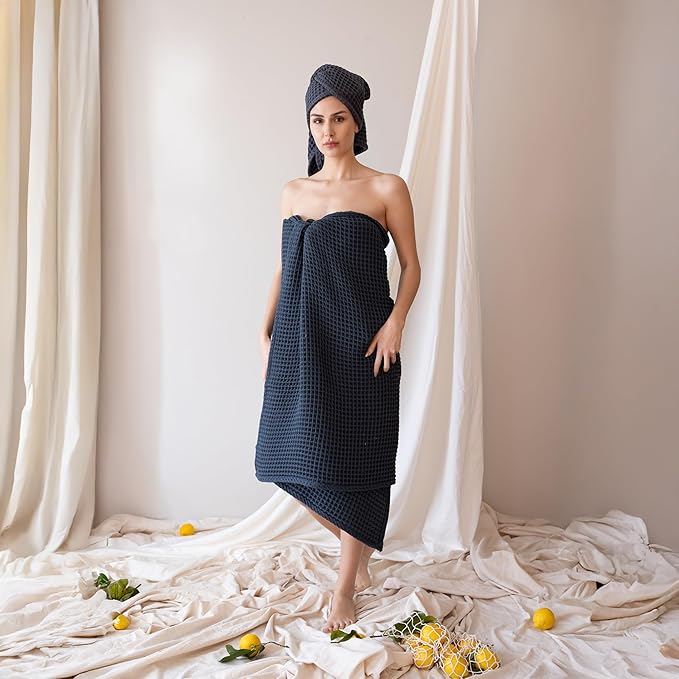 2-Piece Waffle Towels Set for Bathroom Anthracite - Soft 100% Turkish Cotton Quick-Dry Lint-Free Waffle Weave Thin Bath and Hand Towels (Anthracite, Set of 2 Mix Towels)