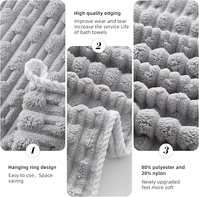 30X60 Inches Extra Large Bath Towels Sets of 6 for Bathroom Super Soft Quick Dry 2 Bath Towels 2 Hand Towels 2 Washcloth Towels Microfiber Shower (Grey, 6 Piece)