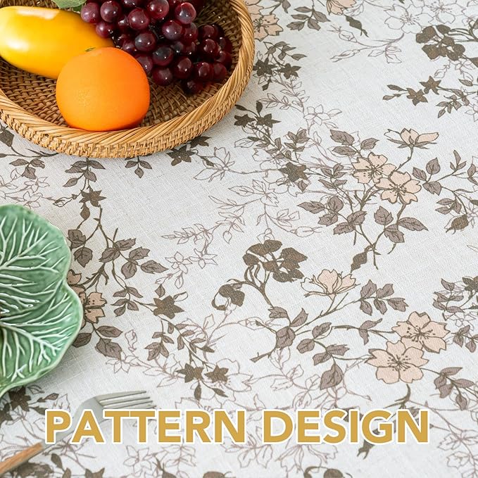 H.VERSAILTEX Linen Table Cloths Floral Printed Tablecloth Spill-Proof Waterproof Table Cover for Dining Buffet Feature Soft and Thick Fabric Wrinkle Free, 60 x 84 Inch, Retro Floral - Brown