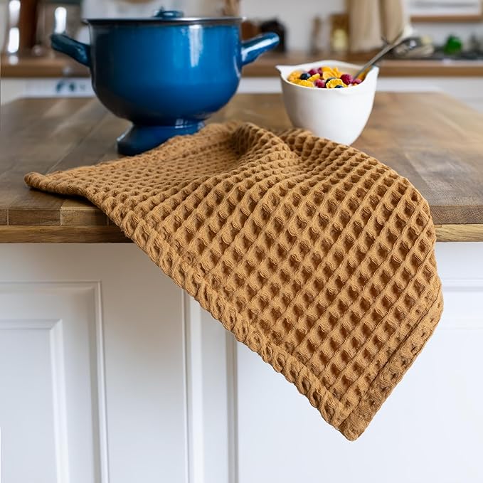 Waffle Washcloths Set of 8 Caramel Brown - Premium Quality 100% Turkish Cotton Face Washcloth, Soft Makeup Towel, Shower Cloth, Kitchen Towel (Caramel, Set of 8 Washcloths)