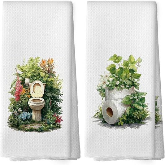 Botanical Bathroom Towels Set of 2, Floral Bathroom Cottagecore Hand Towel, Flower Toilet Paper Roll Shower Room Washroom Rest Room Decorative Tea Towel Dish Towels 16x24 Inch