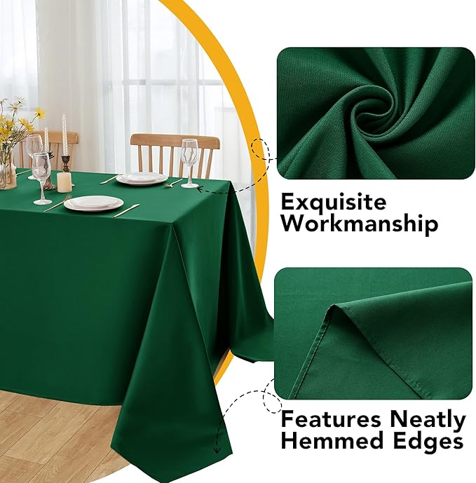 10-Pack Hunter Green Tablecloths for Rectangle Tables, 70 x 108 Inches, Stain-Resistant Polyester Fabric for 6 Foot Tables - Washable Table Covers for Weddings, Birthday Parties, Events