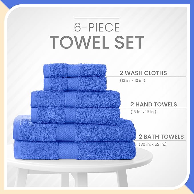Martex 6-Piece 100% Ringspun Cotton Towel Set | Quick Dry | Super Absorbent & Soft | Lightweight | 2 Bath Towels | 2 Hand Towels | 2 Wash Cloths | Cobalt Blue