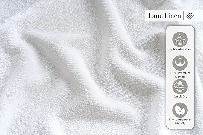 LANE LINEN Set of 6 Hand Towels (16"x28") - 100% Ringspun Cotton - Premium Quality Hand Towels for Bathroom - Quick Drying, Soft & Absorbent Hand Towel Set - Ideal for Hotel, Spa & Salons - White