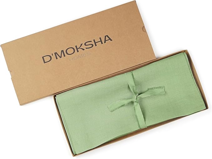 D'Moksha Homes Linen Table Runner 36 Inches - 100% Pure Linen Sage Green Small Table Runner 14 x 36 Inch for Dresser, Coffee Tables, Winter, Holiday, New Year-Machine Washable