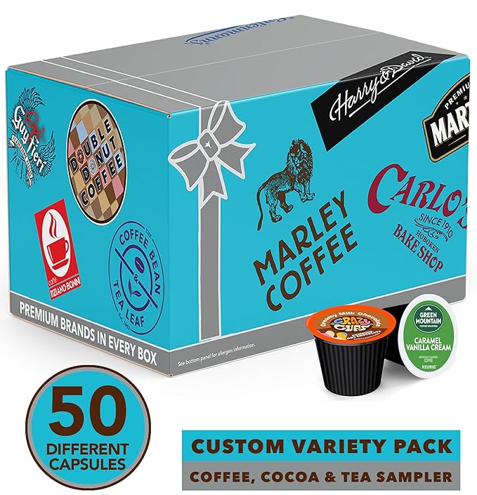 Variety Pack of Coffee, Tea, and Hot Chocolate - Great Sampler of Coffee, Tea, and Hot Cocoa for Keurig K Cups Machines - Great Gift for Coffee Lovers, No Duplicates, 50 Count (Pack of 1)