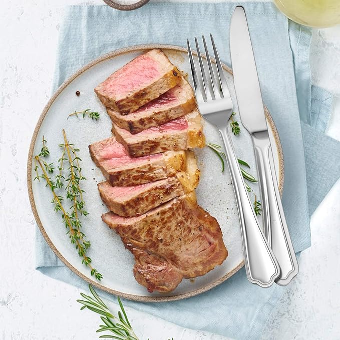 E-far Dinner Knives Set of 12, 9 Inch Stainless Steel Serrated Steak Butter Knife for Home Kitchen Restaurant, Scalloped Edge & Non-toxic - Dishwasher Safe