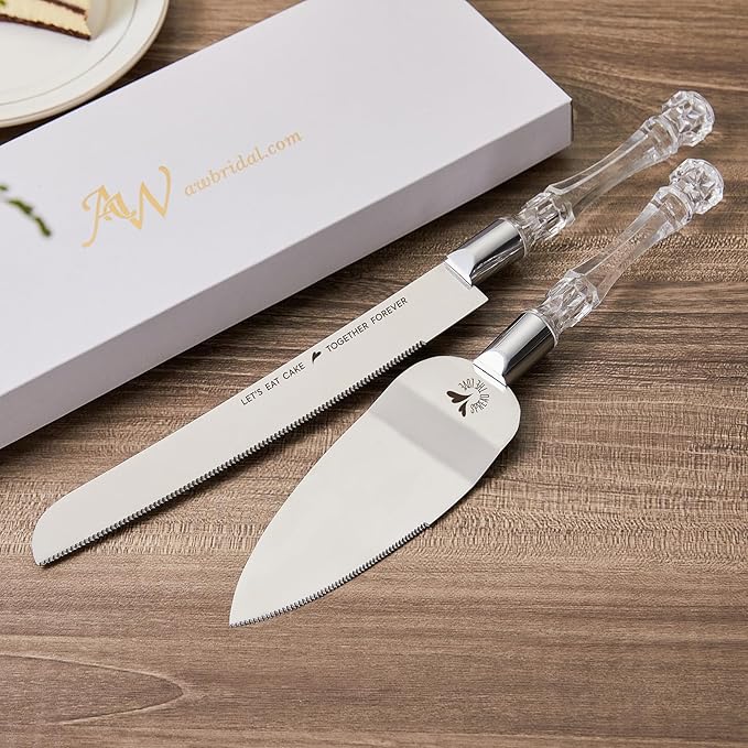 AW BRIDAL Cake Cutting Set for Wedding Stainless Steel Wedding Cake Knife Pie Server Pizza Cutter Gifts for Wedding, Engagement, Birthday, Anniversary