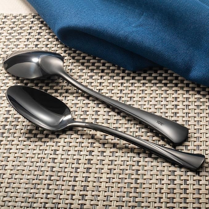 Alata Alice Black Mirror 40-Piece Silverware Set Stainless Steel Flatware Set,Service for 8,Mirror Polished Cutlery Set,Dishwasher Safe