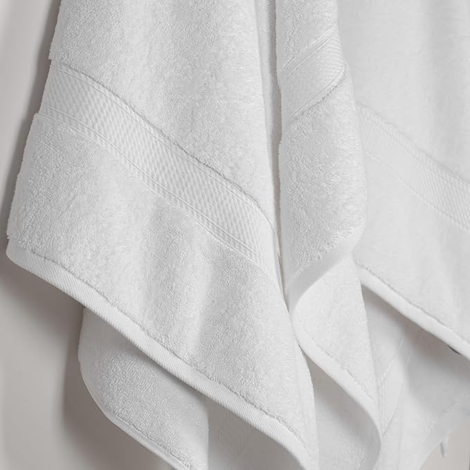 Superior Egyptian Cotton Pile Bath Towel Set of 2, Ultra Soft Luxury Towels, Thick Plush Essentials, Absorbent Heavyweight, Guest Bath, Hotel, Spa, Home Bathroom, Shower Basics, White