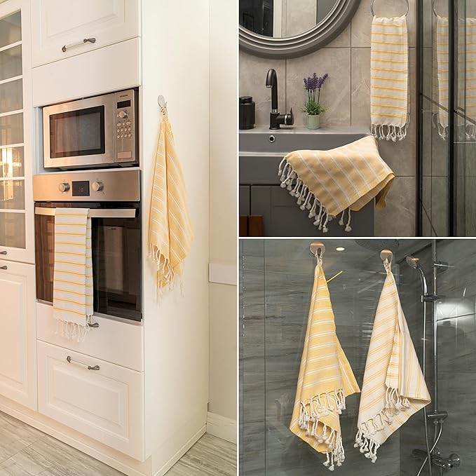 Ruvy Home Basics Turkish Hand Towels for Bathroom Set of 2 | 18"x40", Cotton | Decorative Towel for Bathroom, Kitchen, Dishcloth, Tea, Yoga, Face, Gym - Yellow