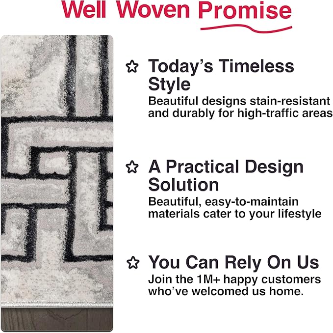 Well Woven Fairmont Collection Huntington Grey Marble Border Elegant & Soft 5x7 Area Rug Perfect for Bedroom & Living Room Durable Stain Resistant & Easy to Clean