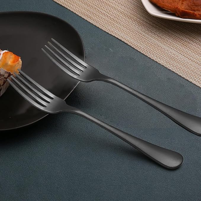 12-Piece Black Dinner Forks, Forks Silverware (8 inches), Food Grade Stainless Steel Flatware Fork, Mirror Polished & Dishwasher Safe, Using for Home, Restaurant or Kitchen, Black