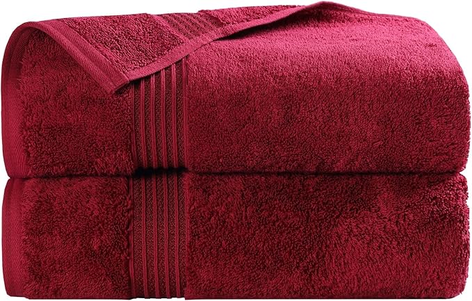 Superior Egyptian Cotton Bath Towel Set, Home Bathroom Towels, Master, Guest Bath, Decor Essentials, Quick Dry, Absorbent, Large Body Towels, Spa, Hotel, Resort, Adult, Kids, Set of 2, Burgundy