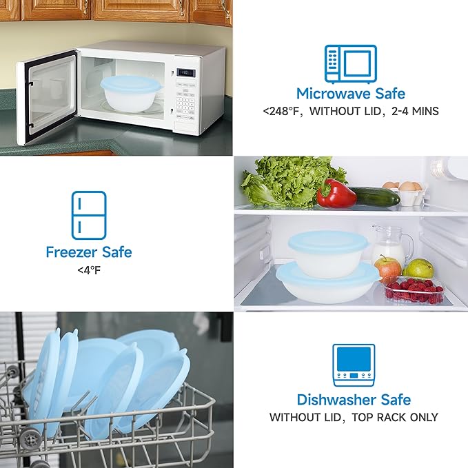 4 Pack Silicone Lids for Corelle Vitrelle 428-PC 28-Oz Soup/Cereal Bowls, Freezer & Microwave & Dishwasher Safe (Bowl not included)