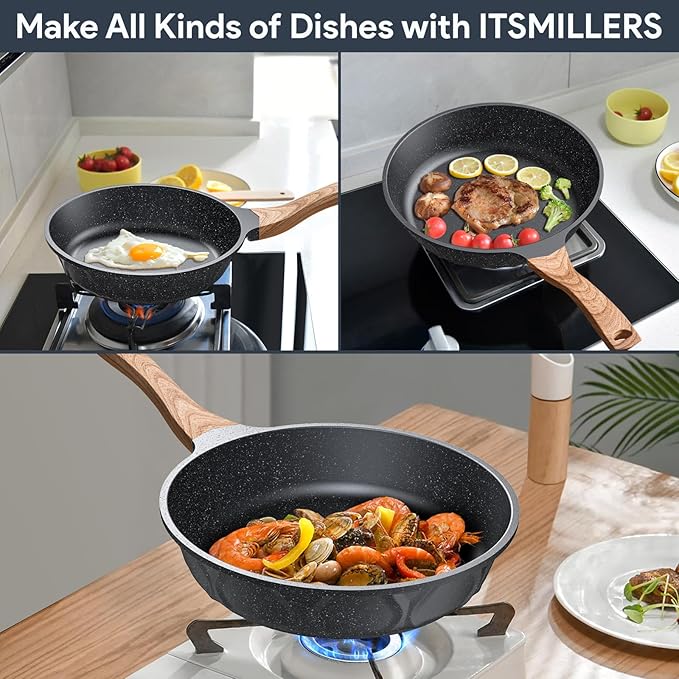 Non-stick Die-cast Deep Frying Pan Set Skillet Set Egg Omelette Pan (3)