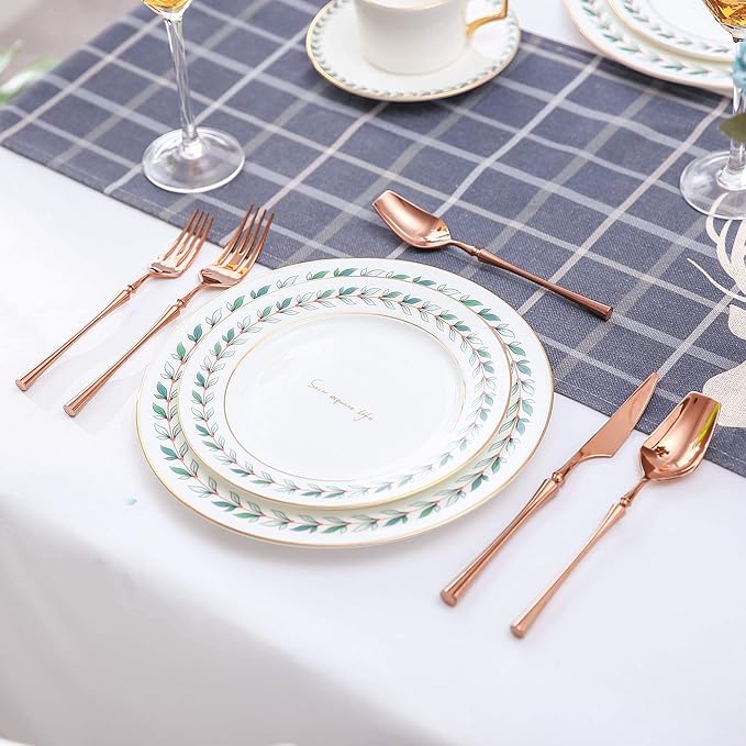 Lemeya 20-Piece Rose Gold Silverware Set for 4,Modern 18/10 Stainless Steel Flatware Set,Unique Rustic Cutlery Utensils Set,Spoon and Fork Set for Home, Restaurant,Mirror Polished,Dishwasher Safe