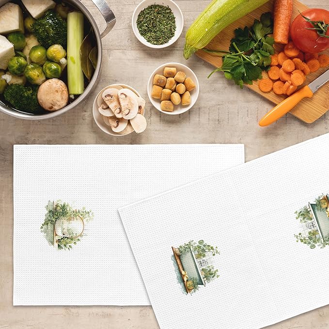 Botanical Bathroom Towels Set of 2, Sage Green Eucalyptus Bathroom Cottagecore Hand Towel, Flower Bathtub Shower Room Washroom Rest Room Decorative Tea Towel Dish Towels 16x25 Inch