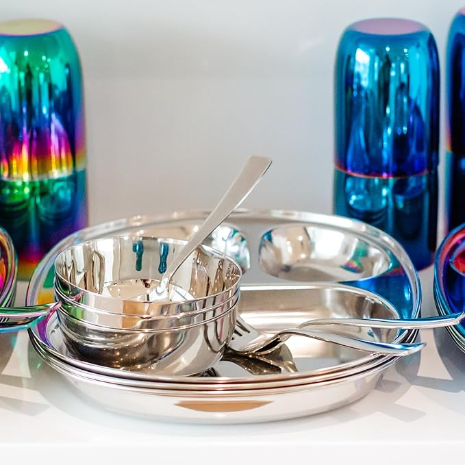 Ahimsa Stainless Steel Kids Utensils, Pediatrician Designed, Premium Silverware for Kids & Toddlers, Non Toxic, Dishwasher Safe, Classic Polished Fork and Spoon Set