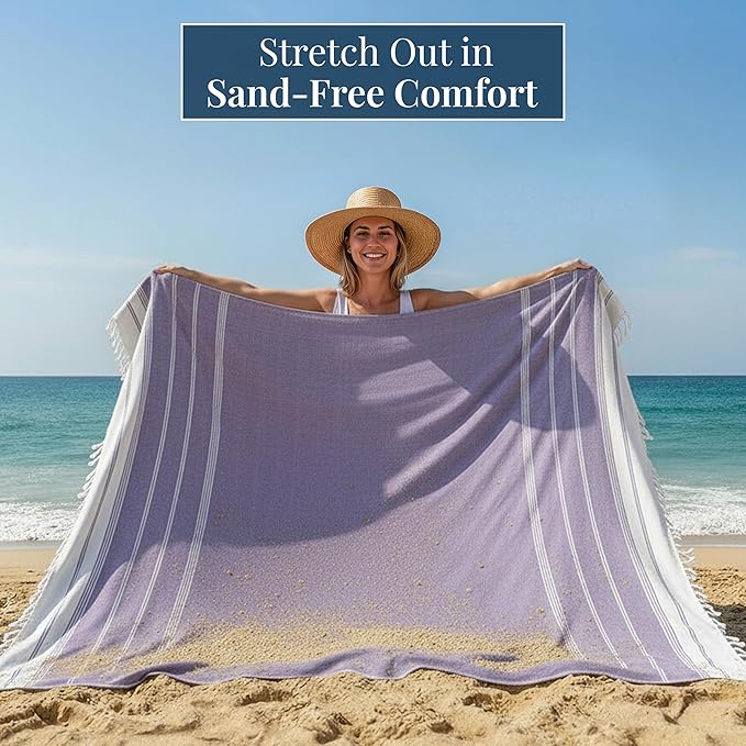 LANE LINEN Outdoor Blanket for Beach Necessities - Large Outdoor Blanket with Soft Pre-Washed, Diamond Weave Design (82"x82"), Beach Supplies for Summer Vacation, or Road Trips – Day Break