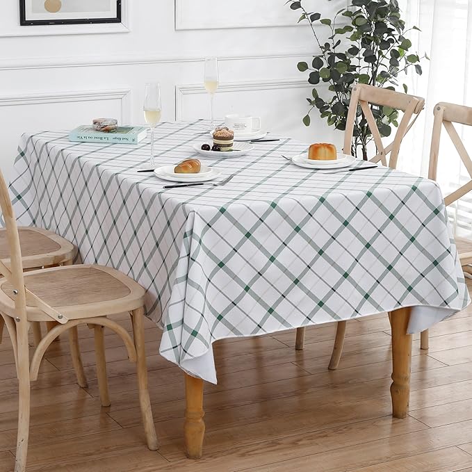 Heavy Duty Vinyl Tablecloth with Flannel Backing Waterproof Oil-Proof Plastic Table Cloth Stain-Resistant Wipeable Rectangle or Square Table Cover for Indoor and Outdoor (Green Plaid,60x84 Inch)