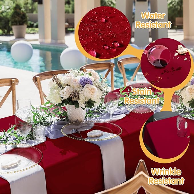 BRILLMAX 10 Pack Burgundy Tablecloths for 6 Foot Rectangle Tables 60 x 102 Inch - 6ft Rectangular Bulk Linen Polyester Fabric Washable Cloth Cover for Wedding Reception Banquet Birthday Party