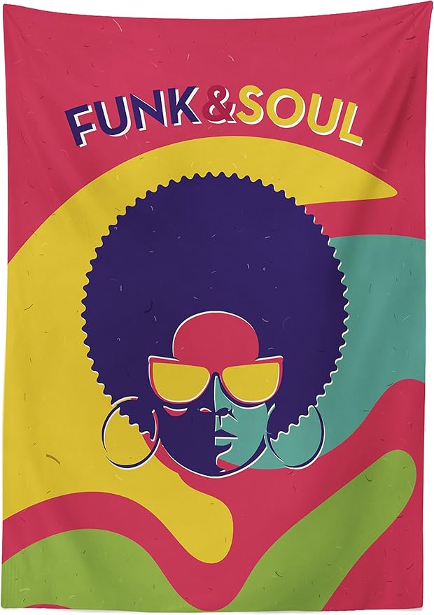 Ambesonne Vintage Tablecloth, Groovy Funk and Soul Event Flyer Print with a Cool Disco Party Music Vinyl Records, Dining Room Kitchen Rectangular Table Cover, 52" X 70", Coral Purple