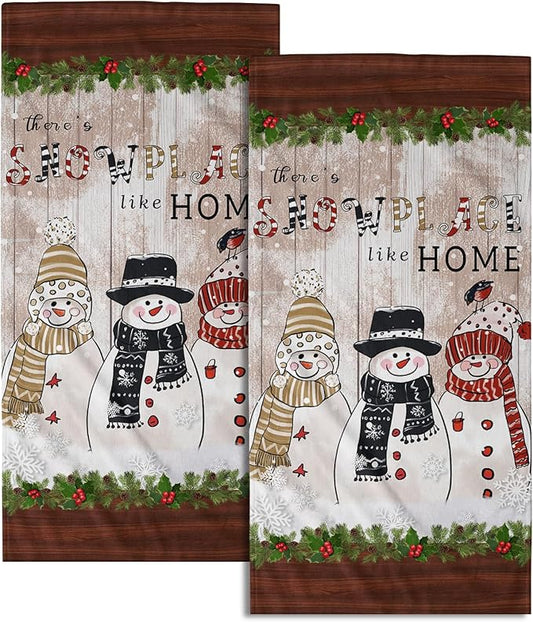 Imiss Snowman Hand Towels 14.4 x 28.3 Inch Set of 2 Winter Snowflake Xmas Snow Decorative Fingertip Towel Holiday Decor Soft Bath Towels for Bathroom Gym Spa