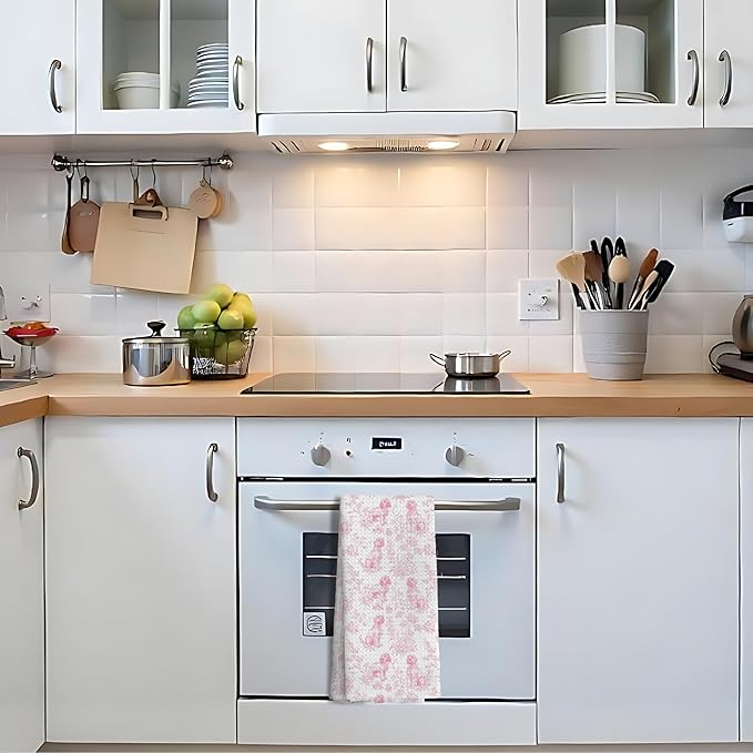 Shih Tzu Dog Gifts for Pink Chinoiserie Floral Decor Kitchen Towels，Pink Shih Tzu Dog Grandmillennial Decorative Dish Tea Towels for Kitchen Bathroom,16x24 Inch