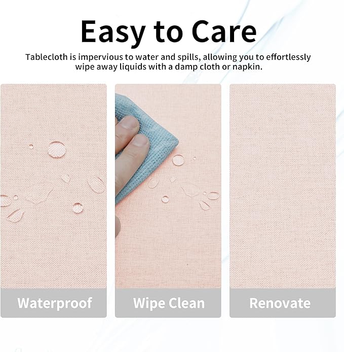 Easy-Going Faux Linen Waterproof Spill-Proof Tablecloth Stain Resistant Rectangle Table Cloth Wrinkle Free Decorative Fabric for Kitchen, Dining, Party, Weddings, Restaurants (52x70 in, Pink)