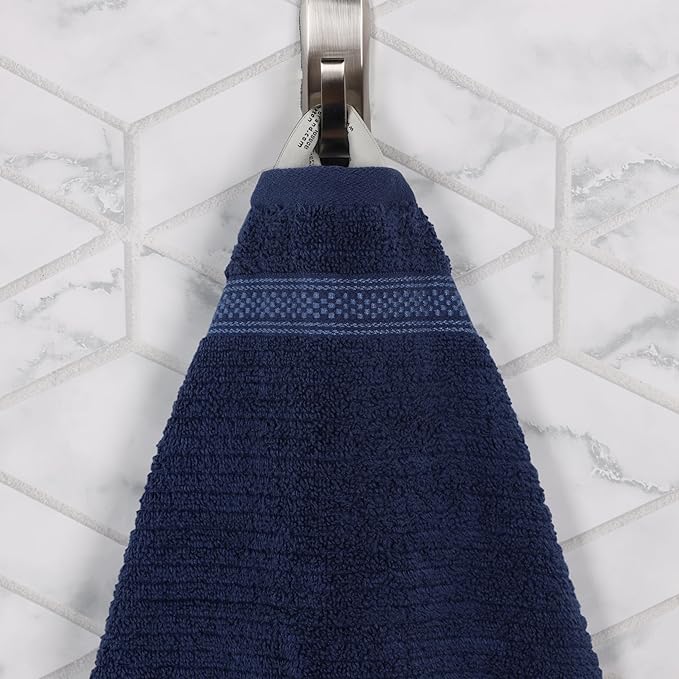 Superior Cotton Hand Towel Set, Zero Twist, Ribbed Geometric, Small Towels, Plush Soft Absorbent Bathroom Basics, Home Essentials, Spa, Salon, Hotel, Kitchen, Luxury Quick Drying, Set of 6, Navy Blue