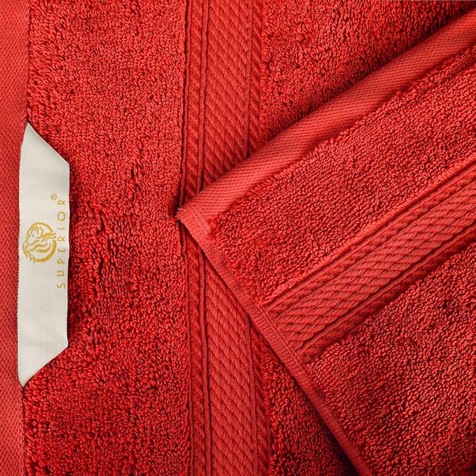 Superior Egyptian Cotton Pile Hand Towel Set of 4, Ultra Soft Luxury Towels, Thick Plush Essentials, Absorbent Heavyweight, Guest Bath, Hotel, Spa, Home Bathroom, Shower Basics, Red